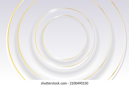 Abstract 3D circle papercut layer white background with gold line effect. Vector.