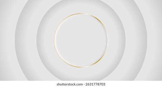 Abstrato 3D círculo camada de recorte de papel fundo branco com efeito de linha de ouro, ilustração vetorial