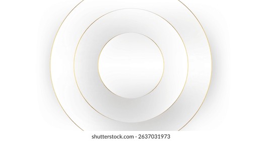 Abstract 3D circle papercut layer white background with gold line effect