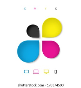 Abstract 3d CMYK drop shapes infographic template with cloud computing icon set 