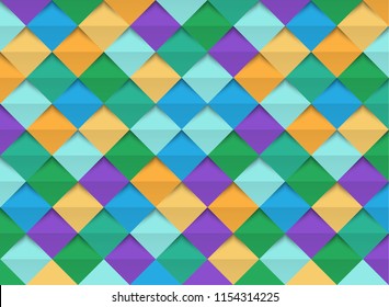 Abstract 3d coloful geometric background template with shadow. Checkerboard texture. Pattern from pieces of paper. Vector design illustration.
