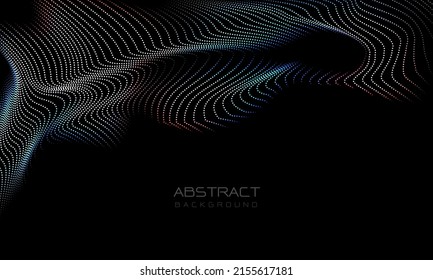 Abstract 3D color dots wave curve motion light on black with blank space design modern futuristic technology background vector illustration.