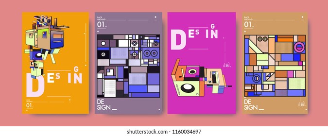 Abstract 3d colorful collage poster and cover design template. Cool geometric and retro background cover design.