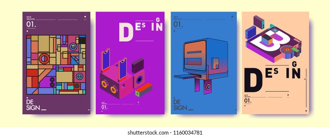 Abstract 3d colorful collage poster and cover design template. Cool geometric and retro background cover design.