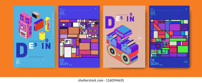 Abstract 3d colorful collage poster and cover design template. Cool geometric and retro background cover design.

