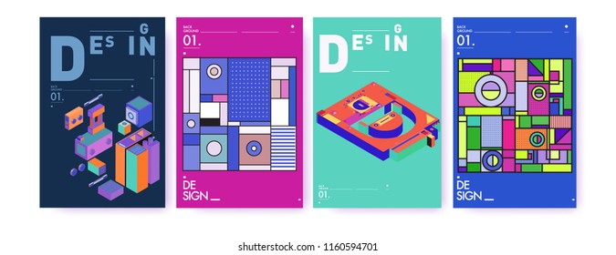 Abstract 3d colorful collage poster and cover design template. Cool geometric and retro background cover design.

