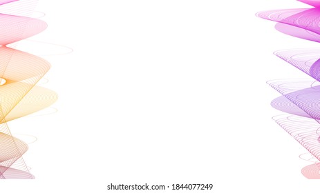 Abstract 3d colorful curvy vector lines background design. Empty white frame with colorful gradient patterns, trendy minimalist motion template for advertising or presentation