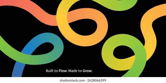 Abstract 3D Colorful Line Waves with Gradient on Black Background, Modern Abstract Lines and Gradient Waves Background