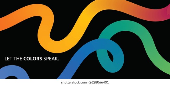 Abstract 3D Colorful Line Waves with Gradient on Black Background, Modern Abstract Lines and Gradient Waves Background