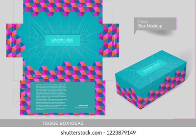 Abstract 3d colorful pattern tissue box concept, template for business purpose, place your text and logos and ready to go for print.