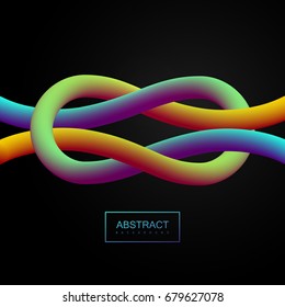 Abstract 3d colorful smooth knotted lines. Vector artistic illustration. Vibrant gradient shapes. Liquid color paths. Creativity concept. Visual communication poster design. Tied knot shape