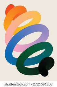 Abstrakte 3D-farbige Spiralvektorgrafik mit fließendem Farbverlauf-Twisted Ribbon; Modernes kreatives geometrisches Design für technische Poster, Branding, dynamische Hintergründe und minimalistische Kunstdrucke