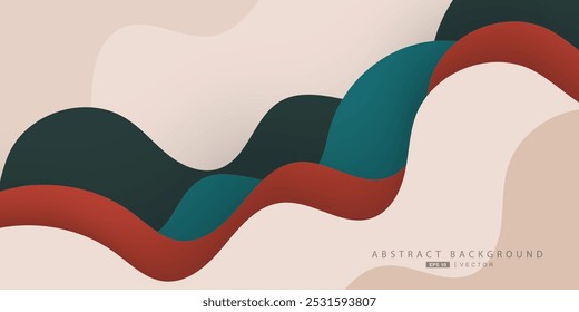 Abstract 3D colorful wave art background design with brown and green fluid combination for design. Eps10 vector