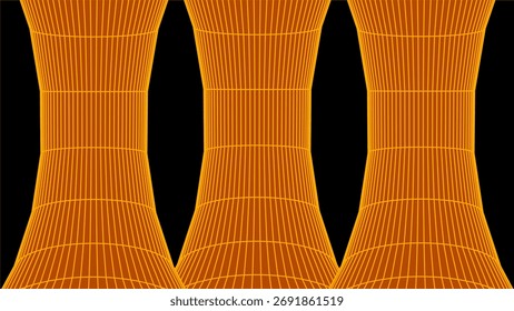 Abstract 3D columns. Vector wormhole. Grid path.