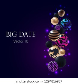 abstract 3D composition of decorative balls on a dark background
