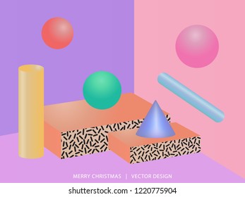 Abstract 3d composition. Geometric shapes background for product display. Christmas Vector design.