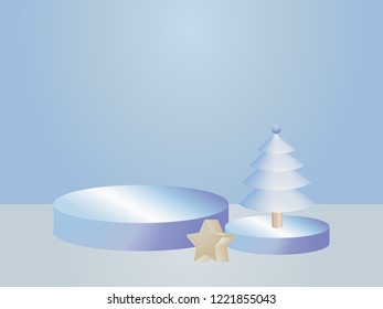 Abstract 3d composition. Product display with Christmas tree and geometric shapes background. Christmas Vector design.