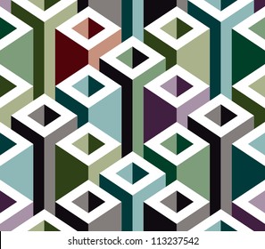 Abstract 3d construction elements seamless pattern, vector background.