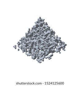 Abstract 3d construction in form of pyramid. Isolated on white background. Vector illustration.