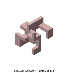 Abstract 3d construction. Isolated on white background.Vector illustration. Isometric view.