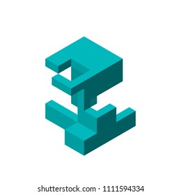 Abstract 3d construction. Isolated on white background.Vector illustration. Isometric view.