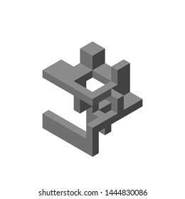 Abstract 3d construction. Isolated on white background.Vector illustration. Isometric view.