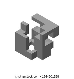 Abstract 3d construction. Isolated on white background.Vector illustration. Isometric view.