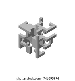 Abstract 3d construction. Isolated on white background.Vector illustration. Isometric view.