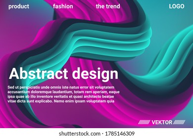 Abstract 3d cover with bright gradient. Abstract liquid fluid color shape. Creative vector concept.  Modern graphic texture. Vector 3d illustration.