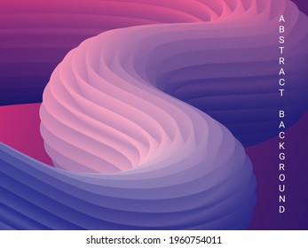 Abstract 3d cover with bright gradient. Volumetric relief striped waves wriggle against a gradient background. It looks like a tube of paste.