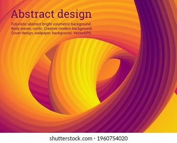 Abstract 3d cover with bright gradient. Volumetric relief striped waves wriggle against a gradient background. It looks like a tube of paste.
