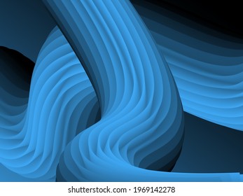 Abstract 3d cover with bright gradient. Volumetric relief striped waves wriggle against a gradient background. It looks like a tube of paste.