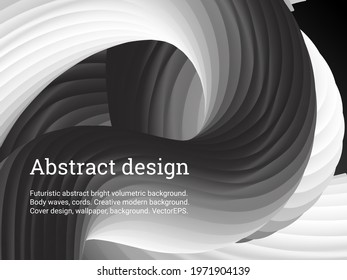 Abstract 3d cover with bright gradient. Volumetric relief striped waves wriggle against a gradient background. It looks like a tube of paste.