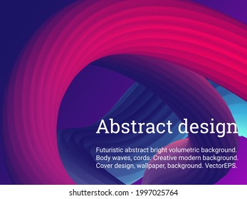 Abstract 3d cover with bright gradient. Volumetric relief striped waves wriggle against a gradient background. It looks like a tube of paste.