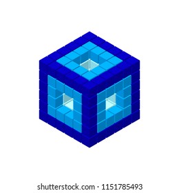 Abstract 3d cube from cubes. Isolated on white background. Isometric projection. Vector illustration. 