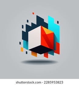 Abstract 3d cube icon. Colorful geometric shape. Vector logo design template. Creative logotype concept icon element.