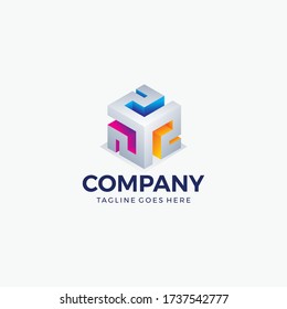 Abstract 3d cube shape bright color for technology, business, company. Logo design template. Vector illustration