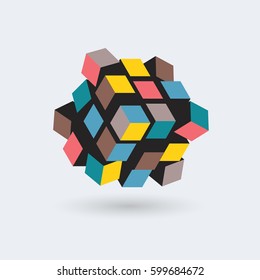 Abstract 3d Cube, Team Building Concept, Vector Illustration