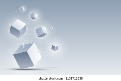 Abstract 3d cubes background. Background with connection geometric cubes. Science and technology. Big data and Internet connection. Vector illustration.