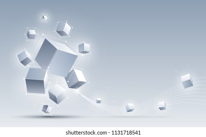 Abstract 3d cubes background. Background with connection geometric cubes. Science and technology. Big data and Internet connection. Vector illustration.