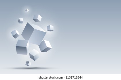 Abstract 3d cubes background. Background with connection geometric cubes. Science and technology. Big data and Internet connection. Vector illustration.