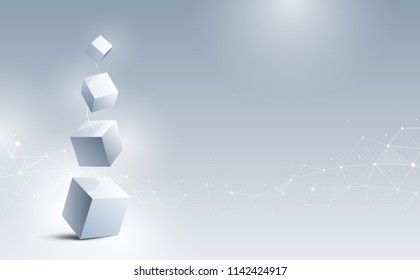 Abstract 3d cubes background. A connection of geometric cubes from big to small. Science and technology. Big data and Internet connection. Vector illustration.