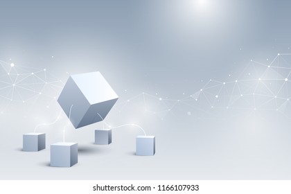 Abstract 3d cubes background. A connection of geometric big and small cubes. Science and technology. Big data and Internet connection. Vector illustration.