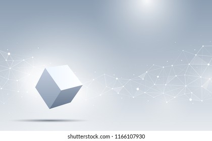 Abstract 3d cubes and background. A cube floating on an abstract background. Science and technology. Big data and Internet connection. Vector illustration.