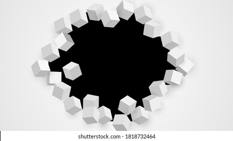 Abstract 3d cubes. Broken wall with space for text. Abstract vector explosion.