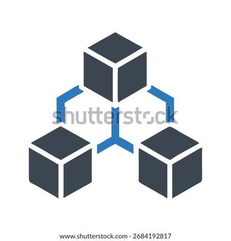 Abstract 3D cubes connected by blue lines, representing data structure, network, or blockchain technology.
