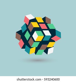 Abstract 3d Cubes Form, Team Building Concept, Vector Illustration