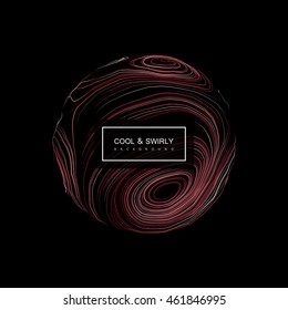 Abstract 3D curl sphere with swirled stripes. Vector vintage illustration of swirled and curled stripes background. Marble or acrylic texture imitation. Cool and Swirly background