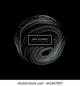 Abstract 3D curl sphere with swirled stripes. Vector vintage illustration of swirled and curled stripes background. Marble or acrylic texture imitation. Cool and Swirly background