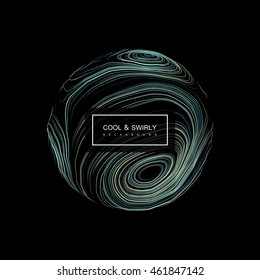 Abstract 3D curl sphere with swirled stripes. Vector vintage illustration of swirled and curled stripes background. Marble or acrylic texture imitation. Cool and Swirly background